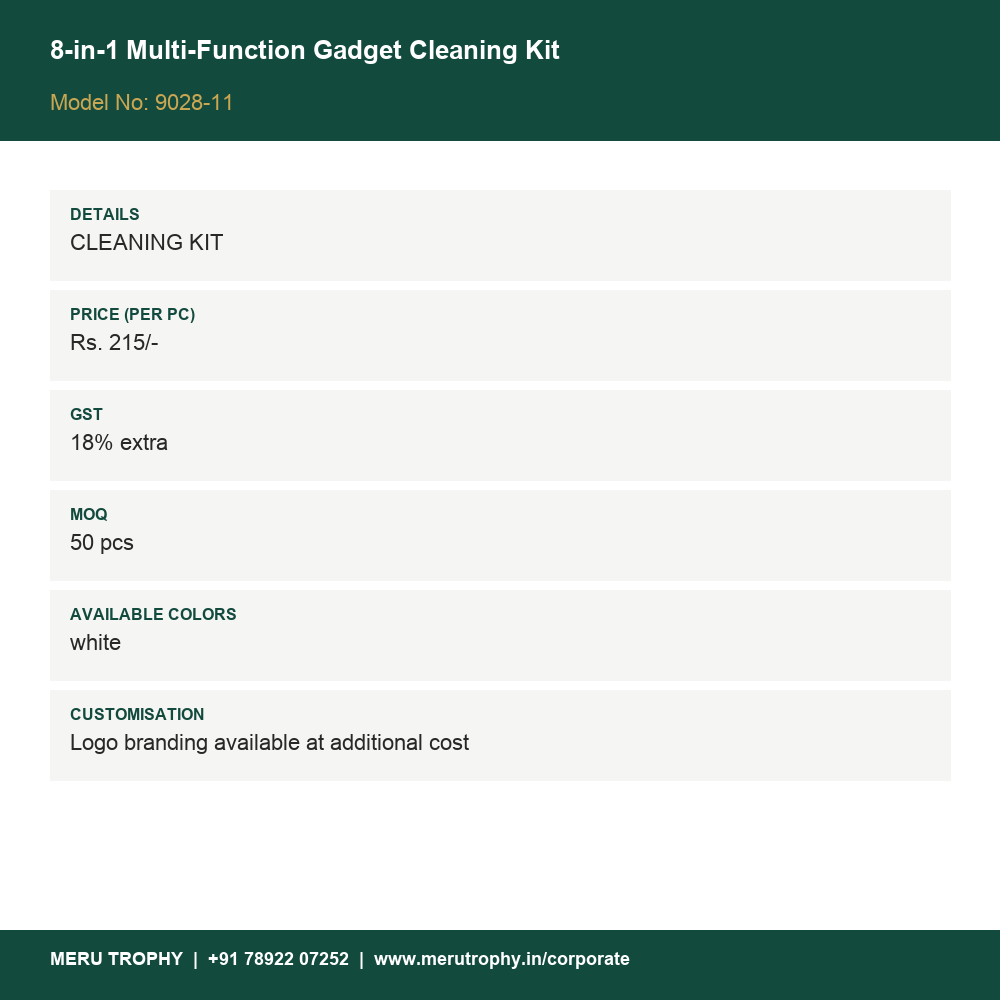 8-in-1 Multi-Function Gadget Cleaning Kit - product details card - Meru Trophy corporate gifting