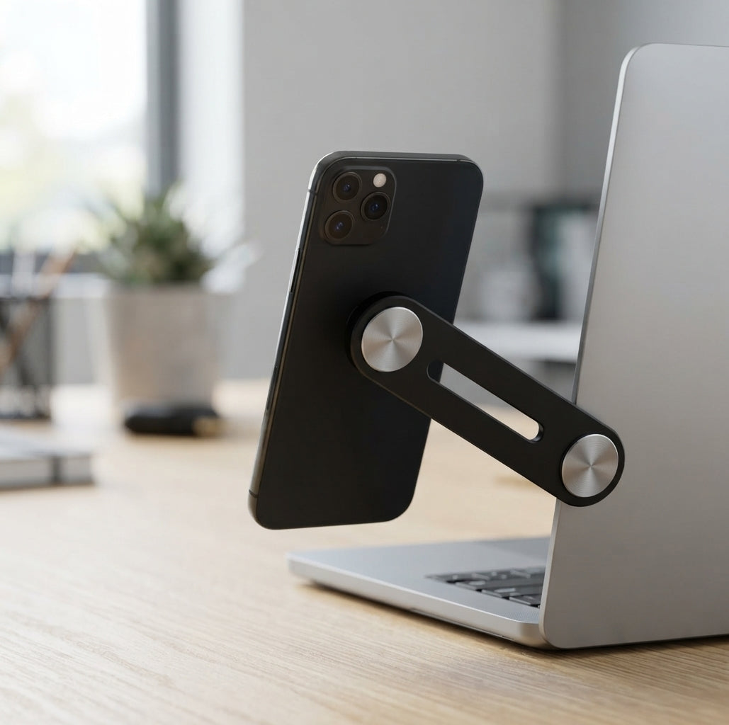 Adhesive Laptop-Side Phone Stand - lifestyle - Meru Trophy corporate gifting