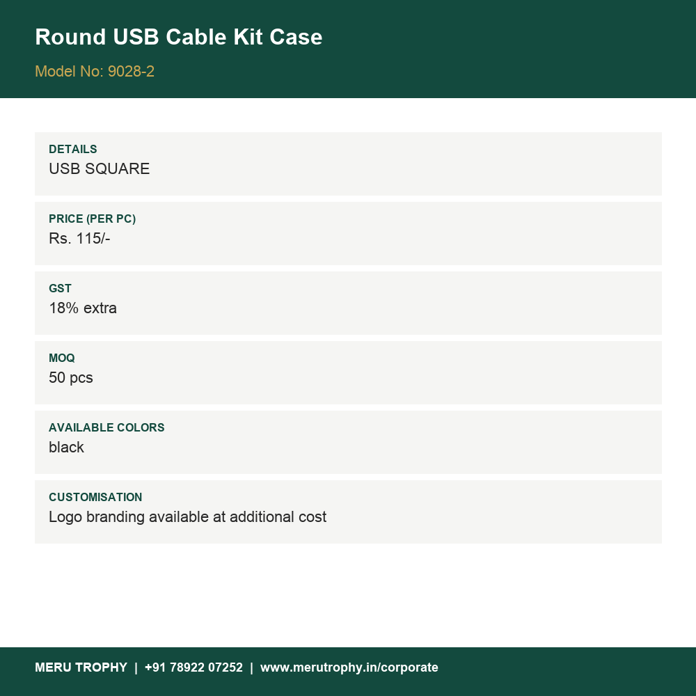 Round USB Cable Kit Case - details - Meru Trophy corporate gifting