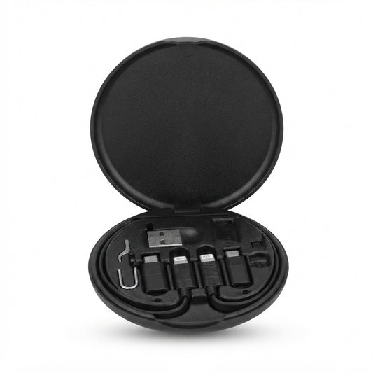 Round USB Cable Kit Case - Black - Meru Trophy corporate gifting