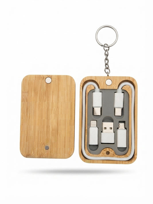 Bamboo USB Cable Set Keychain - Bamboo - Meru Trophy corporate gifting