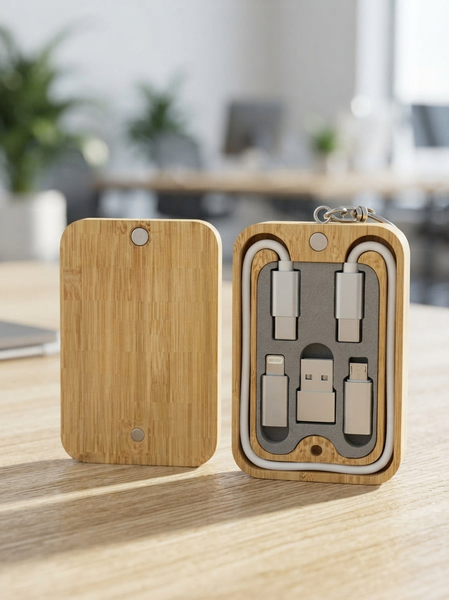 Bamboo USB Cable Set Keychain - lifestyle - Meru Trophy corporate gifting