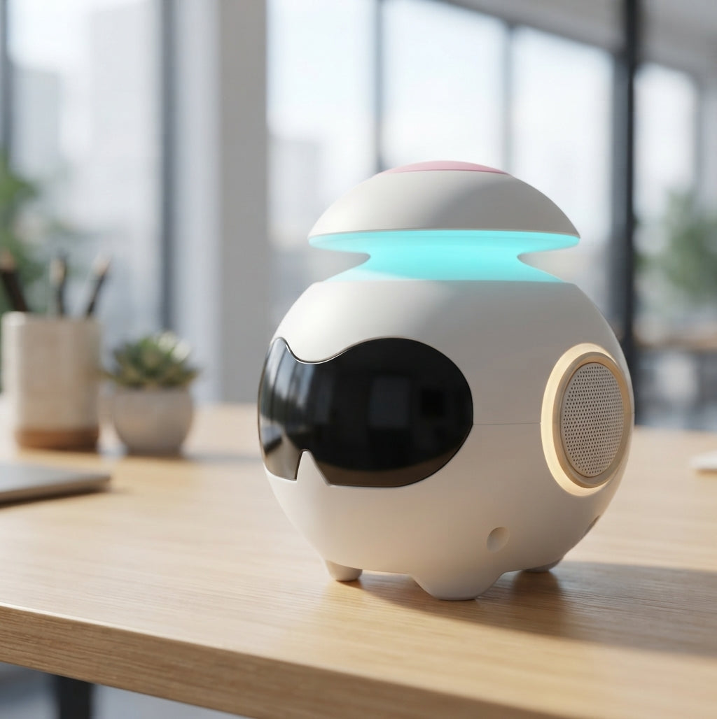 Robot LED Bluetooth Speaker - lifestyle desk shot - Meru Trophy corporate gifting