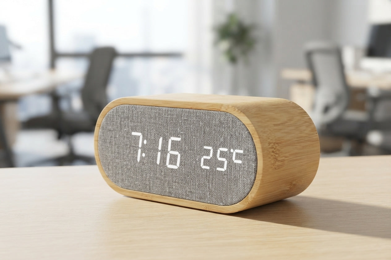 Bamboo Oval LED Digital Clock - lifestyle - Meru Trophy corporate gifting