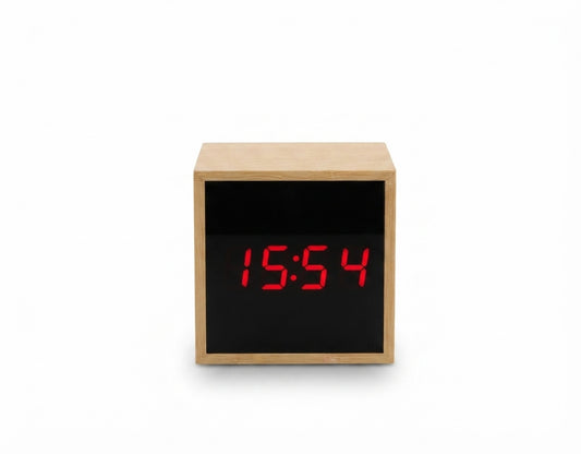 Bamboo Cube Digital Clock - Bamboo - Meru Trophy corporate gifting