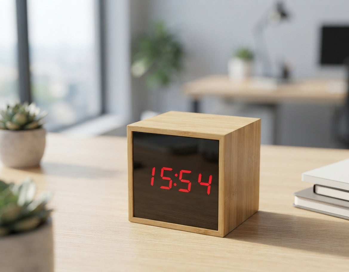Bamboo Cube Digital Clock - lifestyle - Meru Trophy corporate gifting