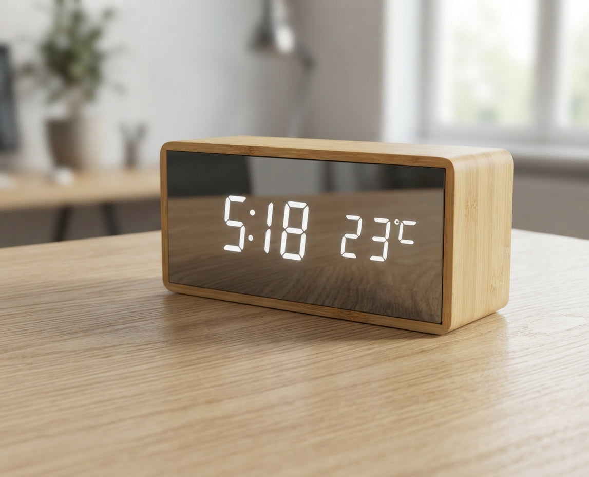 Bamboo Rectangular LED Digital Clock - lifestyle - Meru Trophy corporate gifting