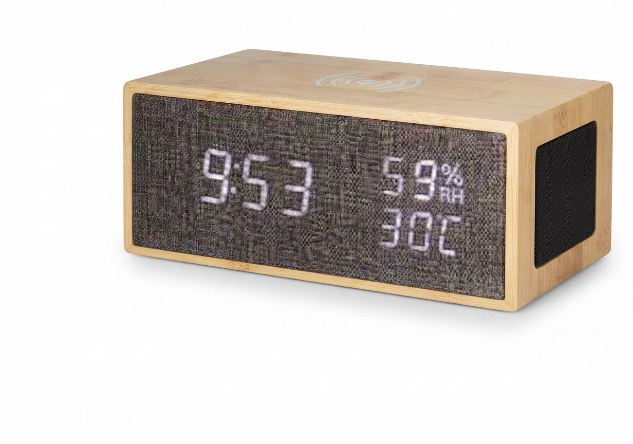Bamboo Rectangular Digital Clock with Speaker Grille - Bamboo - Meru Trophy corporate gifting