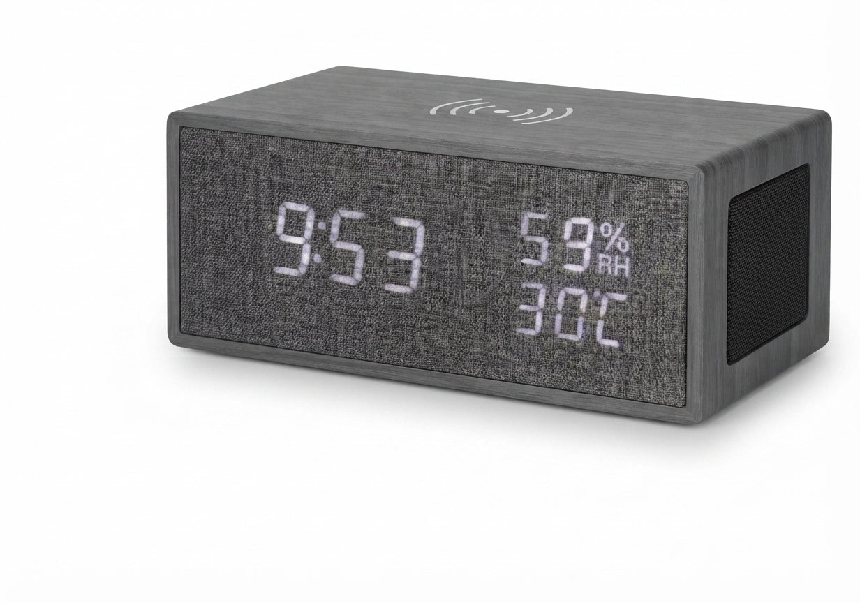 Bamboo Rectangular Digital Clock with Speaker Grille - Grey - Meru Trophy corporate gifting