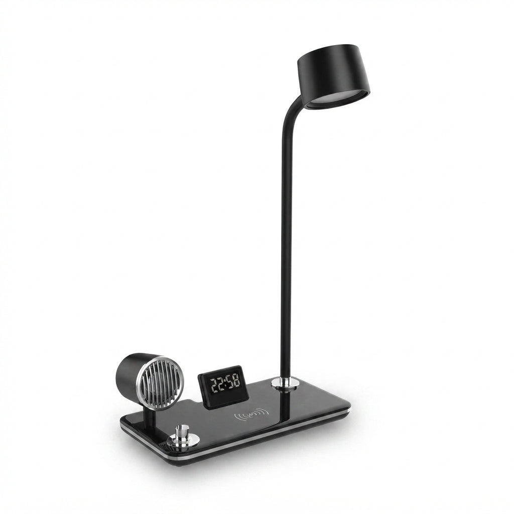 Desk Lamp with 3-in-1 Wireless Charger and Clock - Black - Meru Trophy corporate gifting