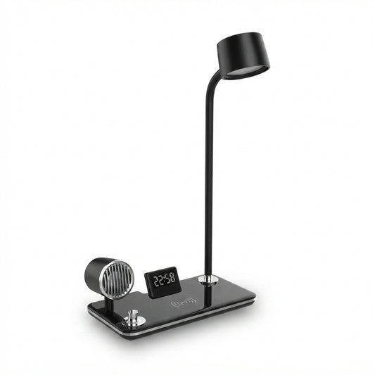 Desk Lamp with 3-in-1 Wireless Charger and Clock - Black - Meru Trophy corporate gifting