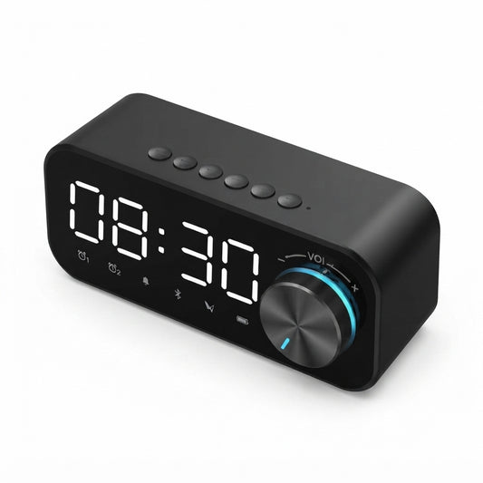 Bluetooth Speaker with Mirror Digital Clock - Black - Meru Trophy corporate gifting