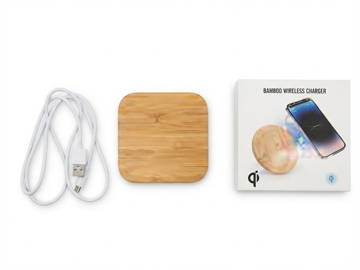 Bamboo Square Wireless Charger - Bamboo - Meru Trophy corporate gifting