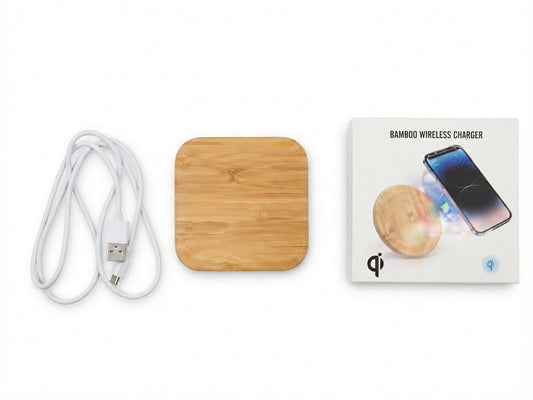 Bamboo Square Wireless Charger - Bamboo - Meru Trophy corporate gifting
