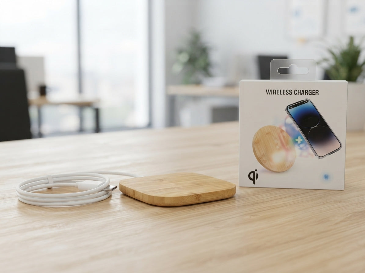 Bamboo Square Wireless Charger - lifestyle - Meru Trophy corporate gifting