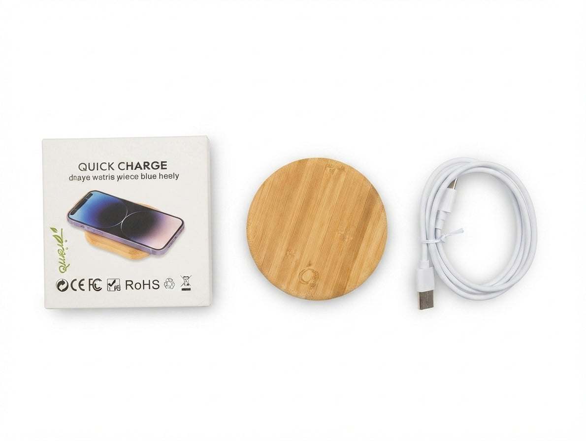 Bamboo Round Wireless Charger - Bamboo - Meru Trophy corporate gifting