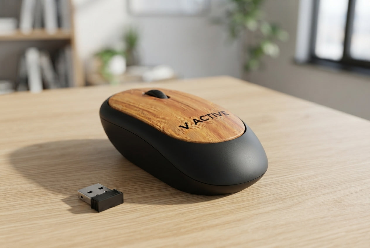Bamboo Wireless Mouse - lifestyle desk shot - Meru Trophy corporate gifting