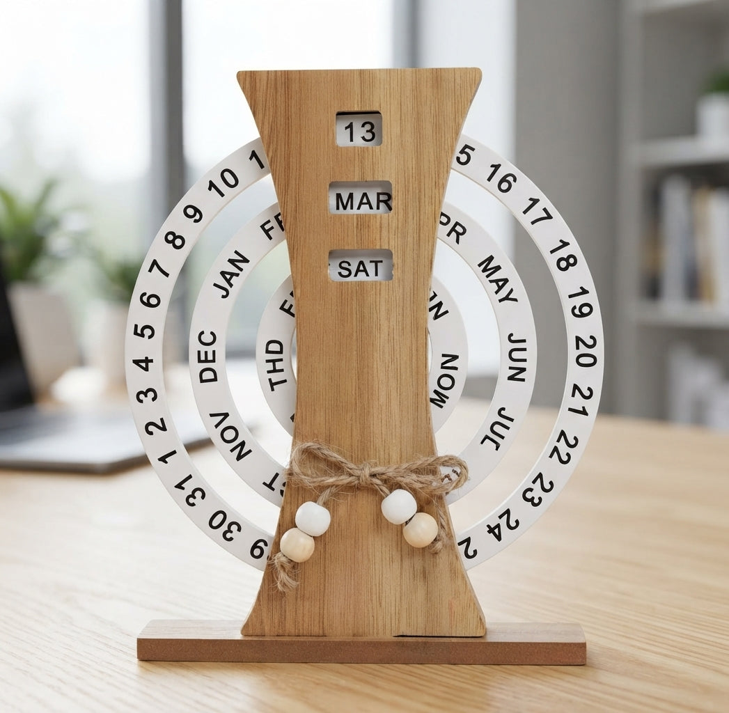 Wooden Lifetime Perpetual Calendar - lifestyle shot - Meru Trophy corporate gifting