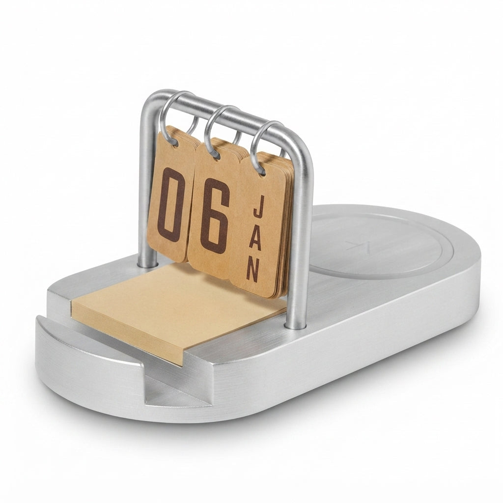 Bamboo Flip Calendar with Wireless Charger - Silver - Meru Trophy corporate gifting