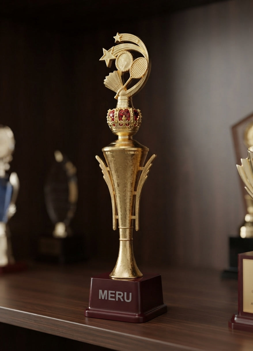 Badminton Trophy Gold Star Sports Awards HV715-158 alternate view - Meru Trophy