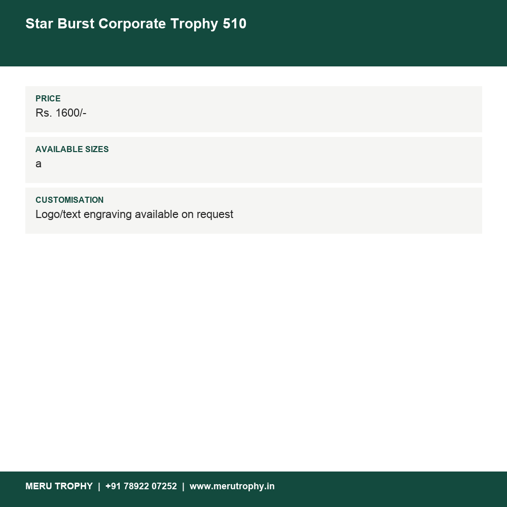 Star Burst Corporate Trophy 510 details - Meru Trophy