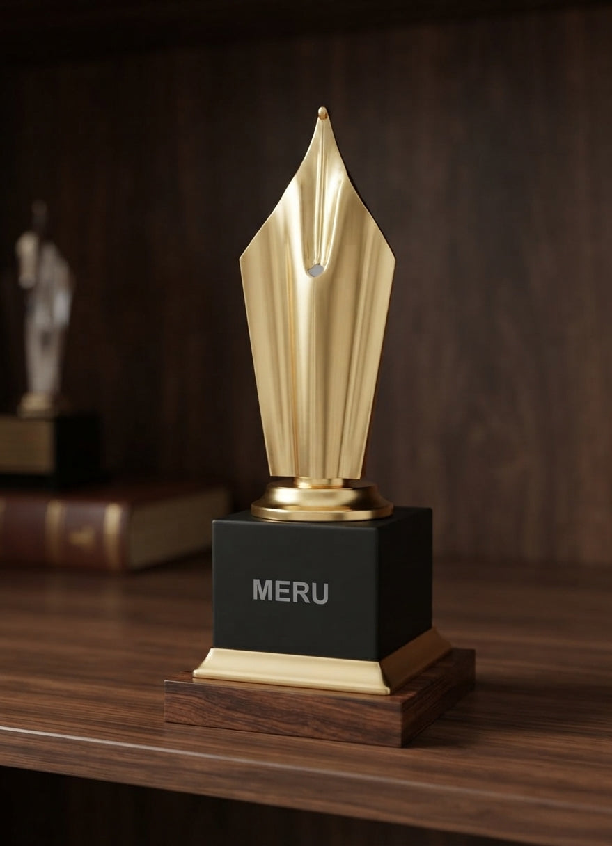 Gold Pen Nib Achievement Trophy 4078. alternate view - Meru Trophy