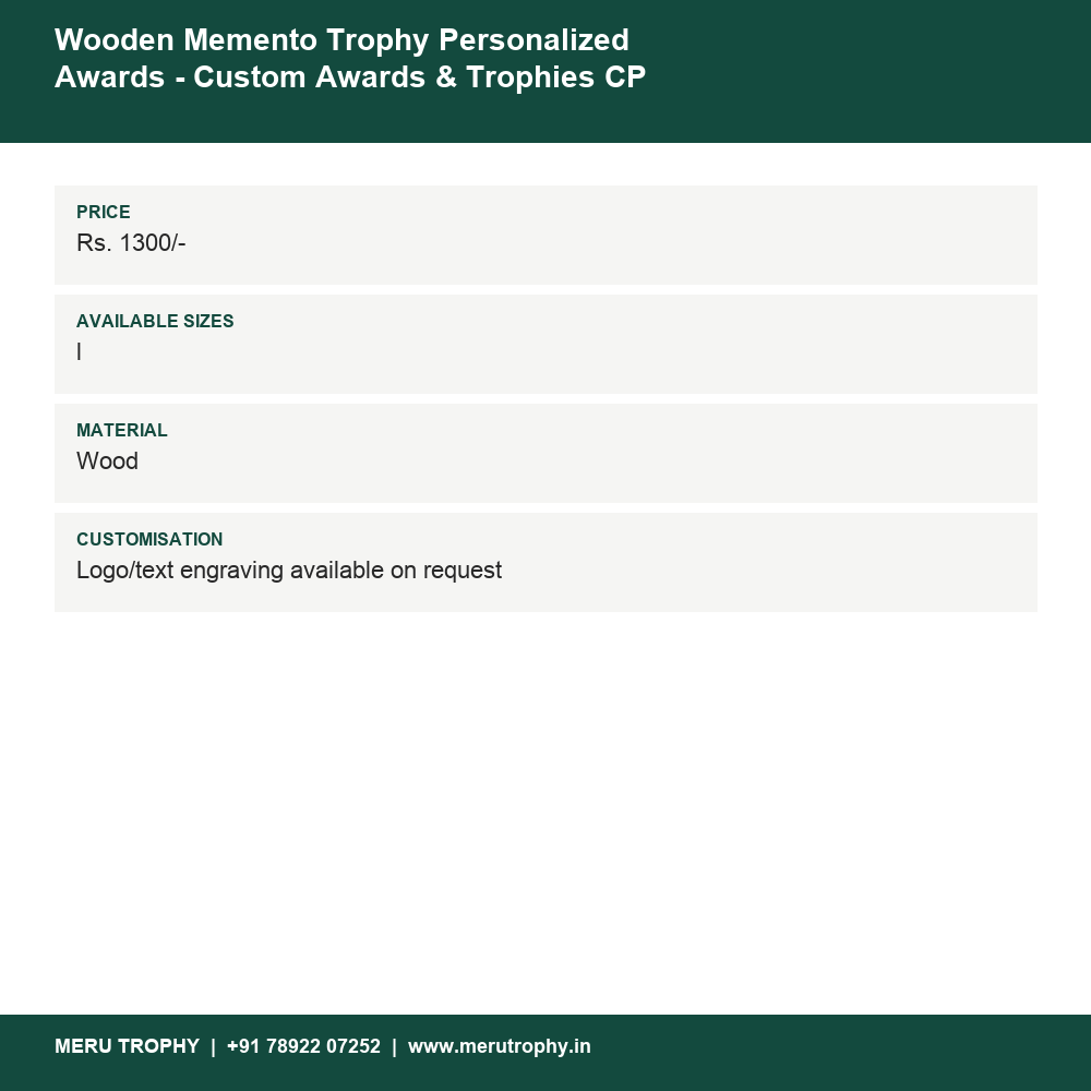 Wooden Memento Trophy Personalized Awards - Custom Awards & Trophies CP 75 details - Meru Trophy