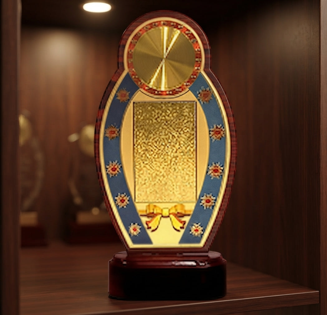 Wooden Memento with Gold Plate Recognition Award - Custom Awards EC 58 alternate view - Meru Trophy
