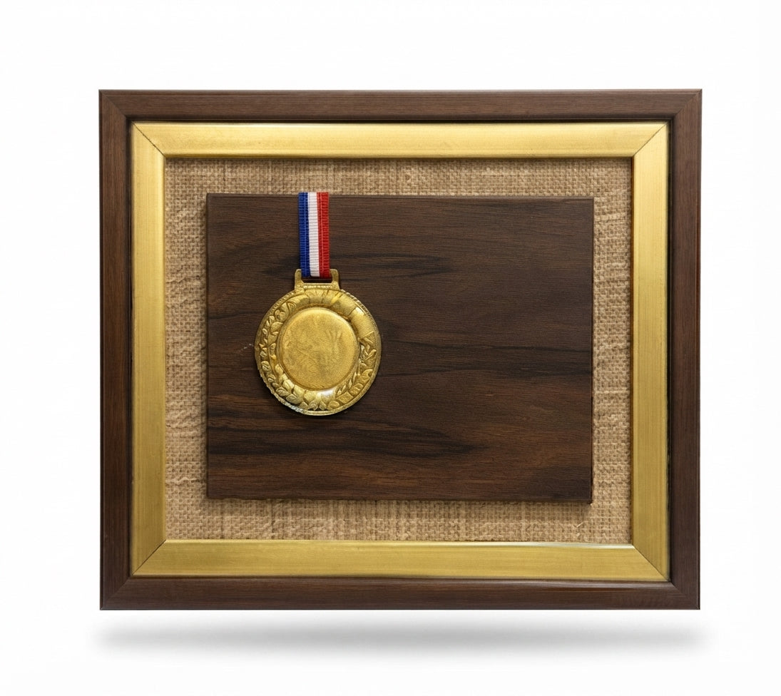 Gold Medal Wooden Memento Award - Custom Recognition Award CP 95 - Meru Trophy