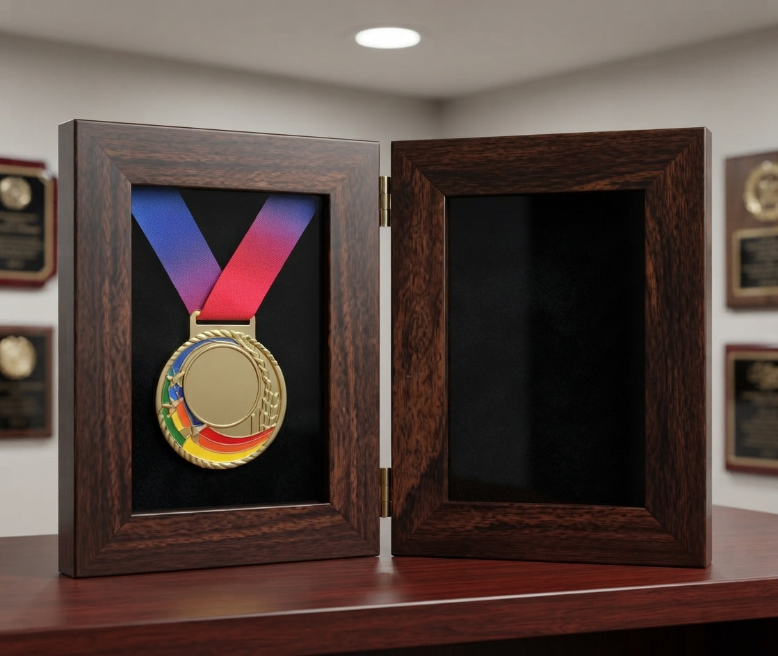 Wooden Memento Gold Medal Award Trophy - Custom Awards CP 93 alternate view - Meru Trophy