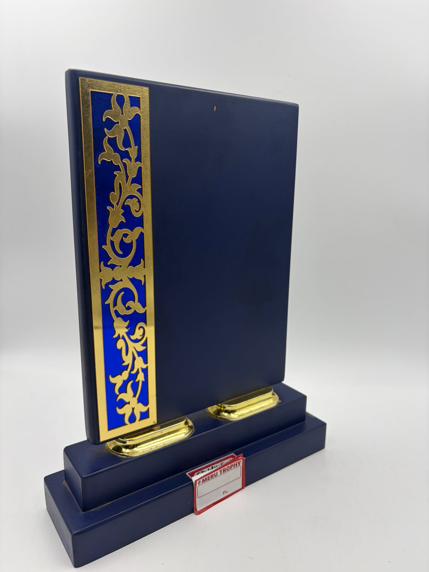 Blue & Gold Floral Wooden Memento Recognition Award CP 124
