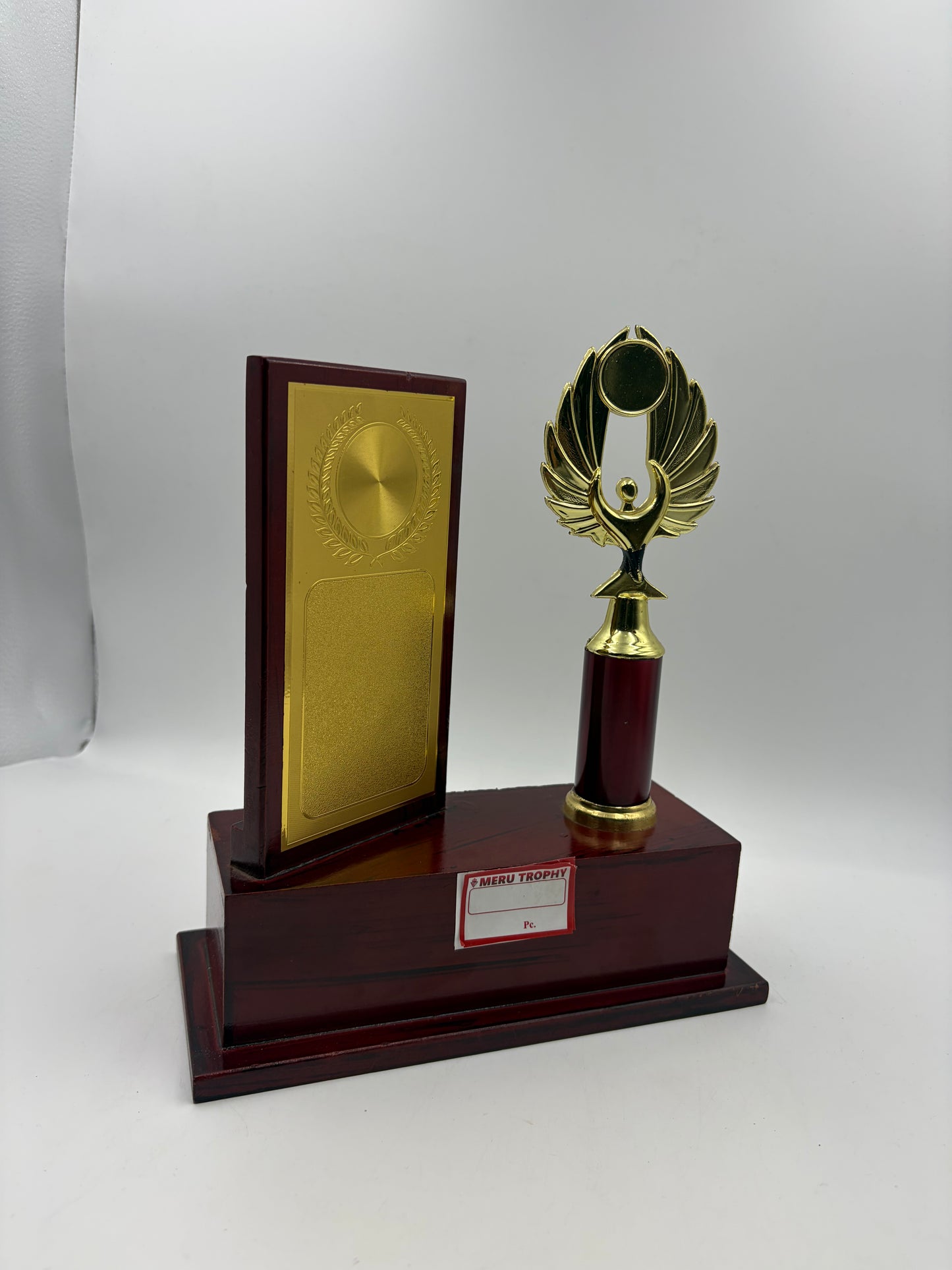 Wooden Memento with Golden Figurine Award Trophy  4001