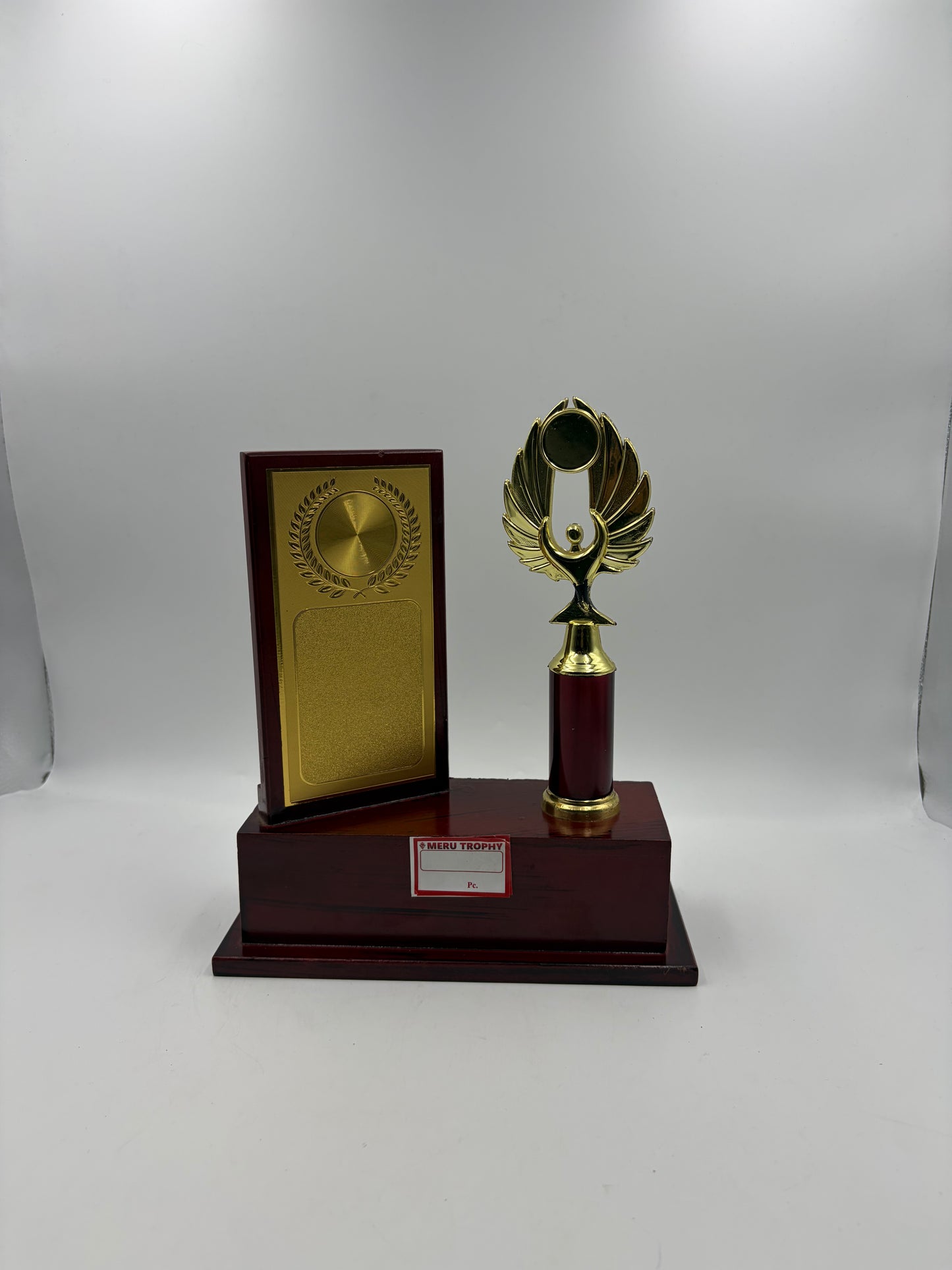 Wooden Memento with Golden Figurine Award Trophy  4001