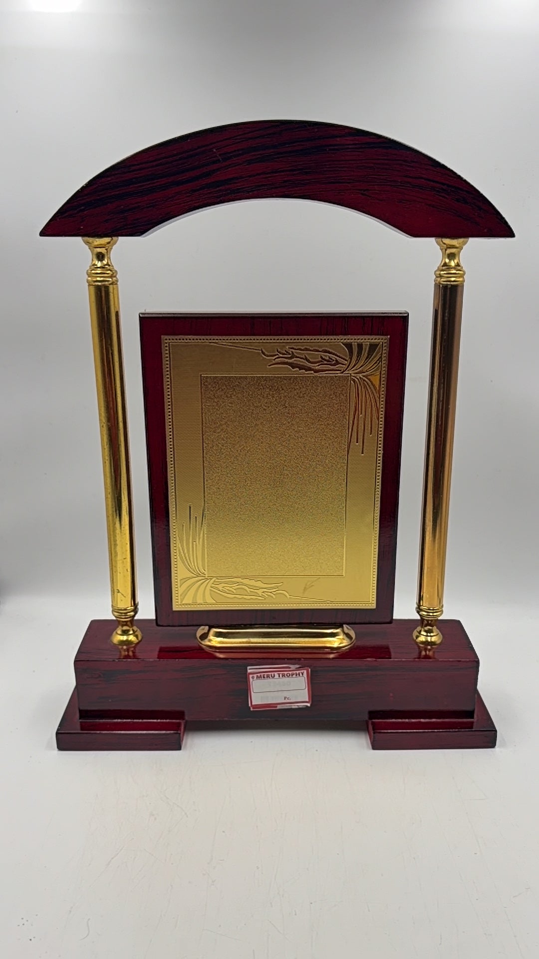 Wooden Memento Award Trophy with Gold Plate and Custom Engraving - Premium Wooden Awards 4219