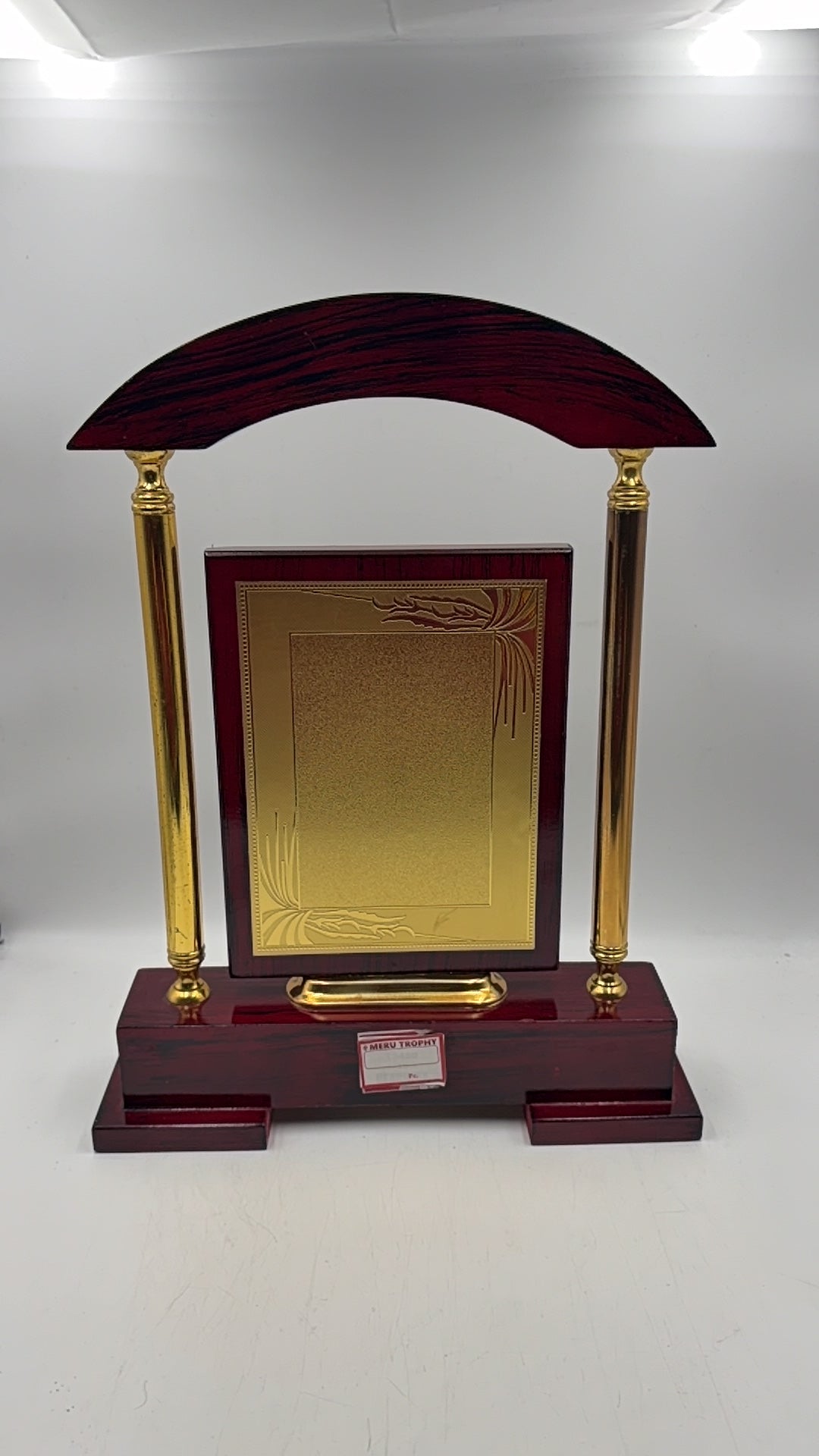 Wooden Memento Award Trophy with Gold Plate and Custom Engraving - Premium Wooden Awards 4219