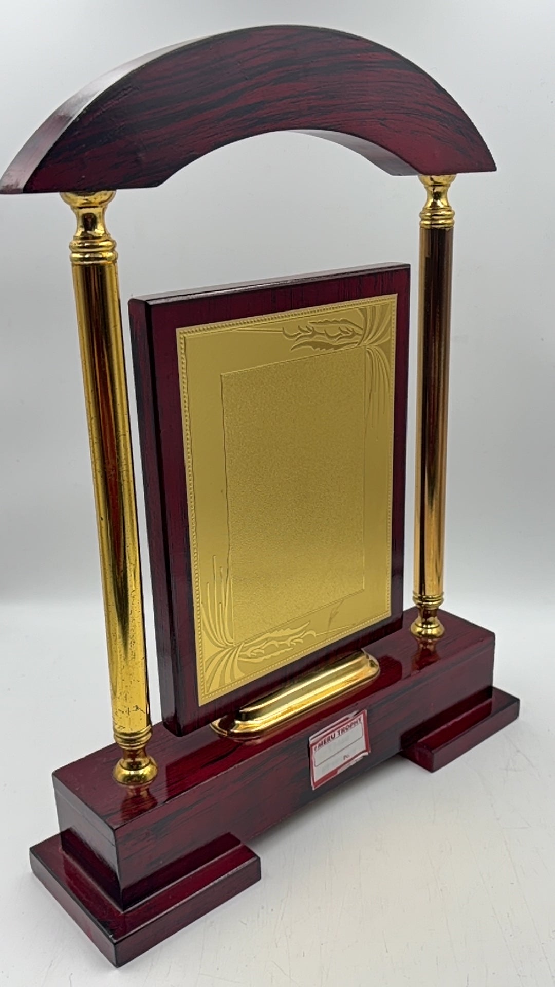 Wooden Memento Award Trophy with Gold Plate and Custom Engraving - Premium Wooden Awards 4219