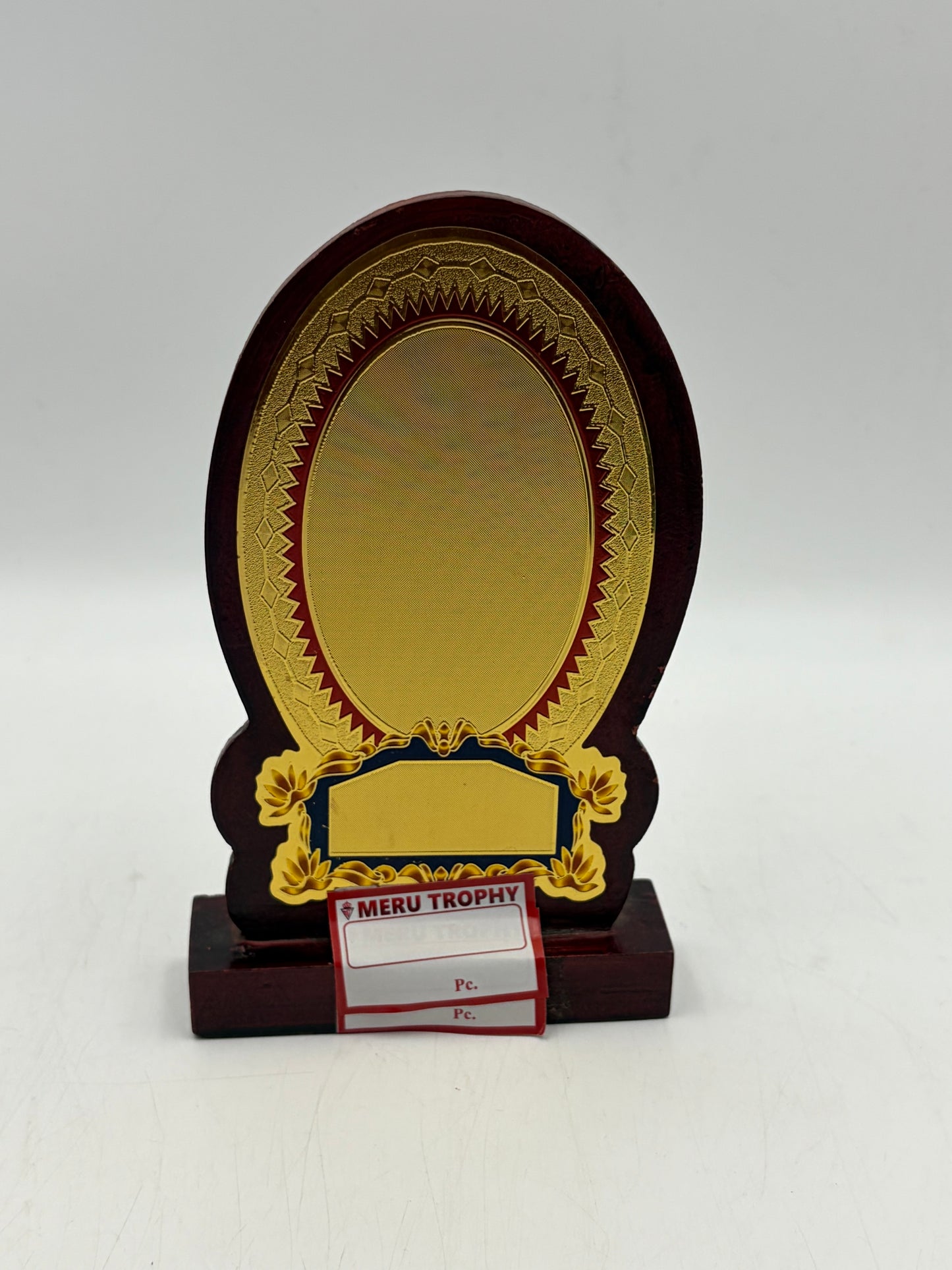 Custom Corporate Trophy Wooden Memento with Gold Accent 575
