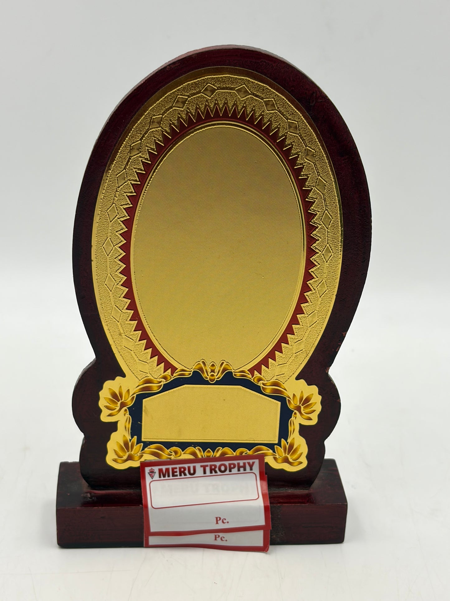 Custom Corporate Trophy Wooden Memento with Gold Accent 575