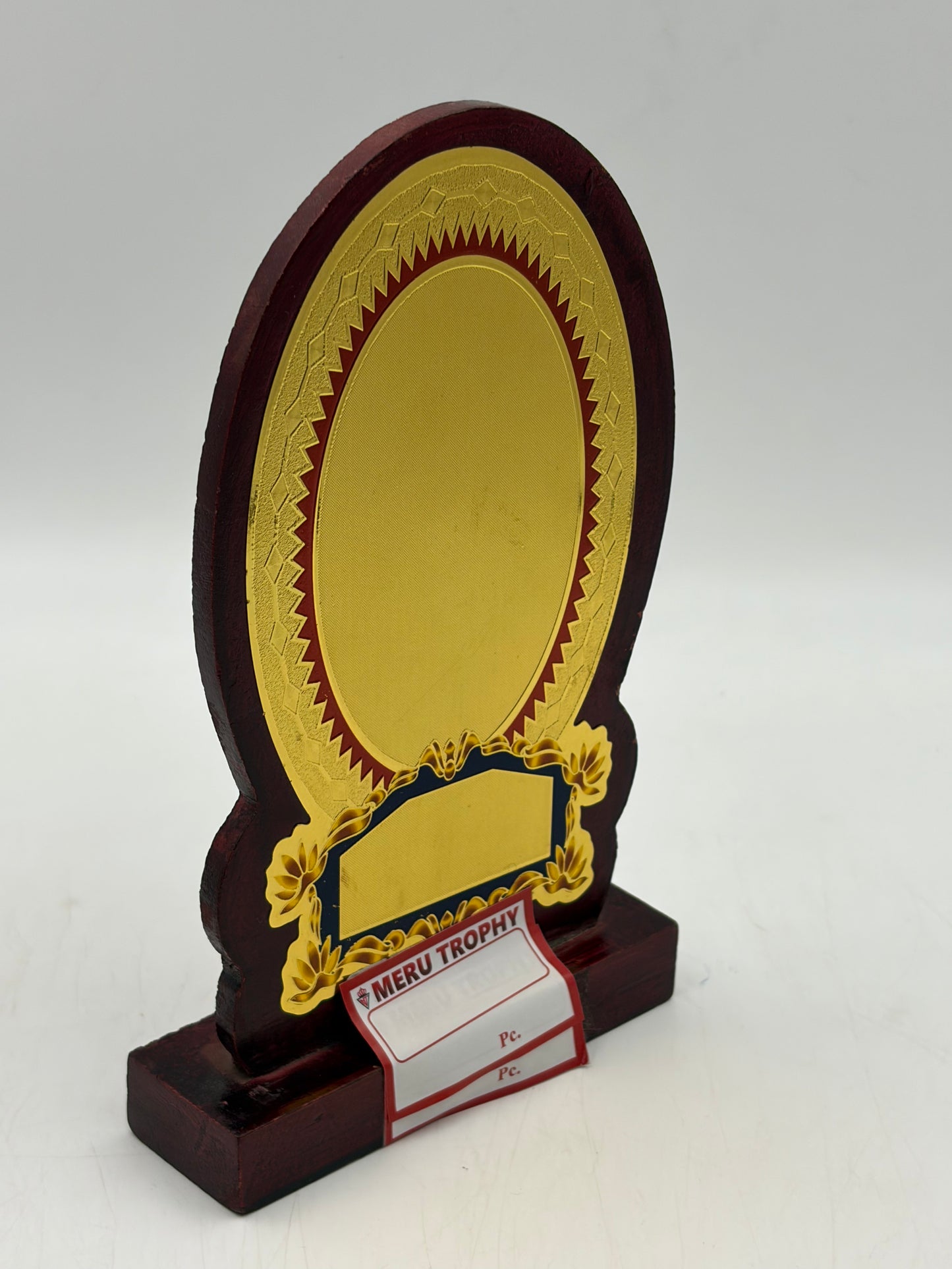 Custom Corporate Trophy Wooden Memento with Gold Accent 575