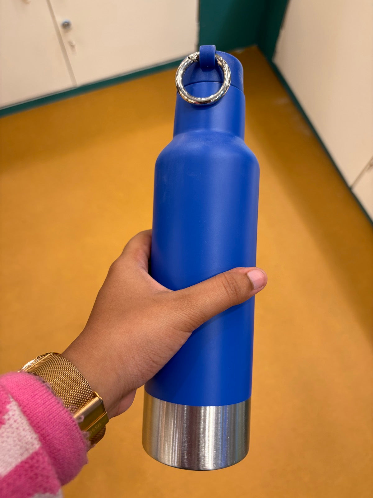 Steel Bottle with Carabiner Clip - Blue - real product photo