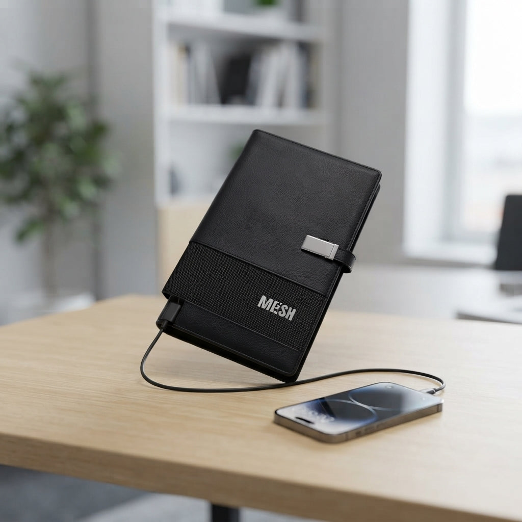 GlowStation Power Portfolio Diary with 8000 mAh Wireless Power Bank - lifestyle - Meru Trophy corporate gifting
