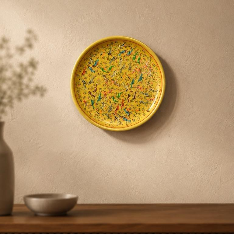 Gulzar Naqqashi, hand-painted Papier Mache bird art plate