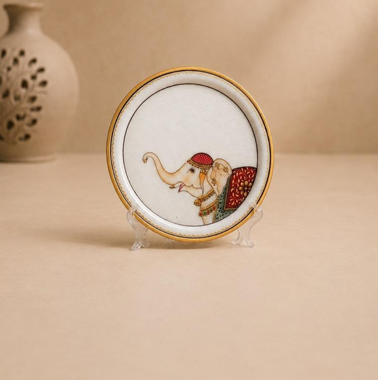 Gaja Pichwai, hand-painted marble elephant art plate