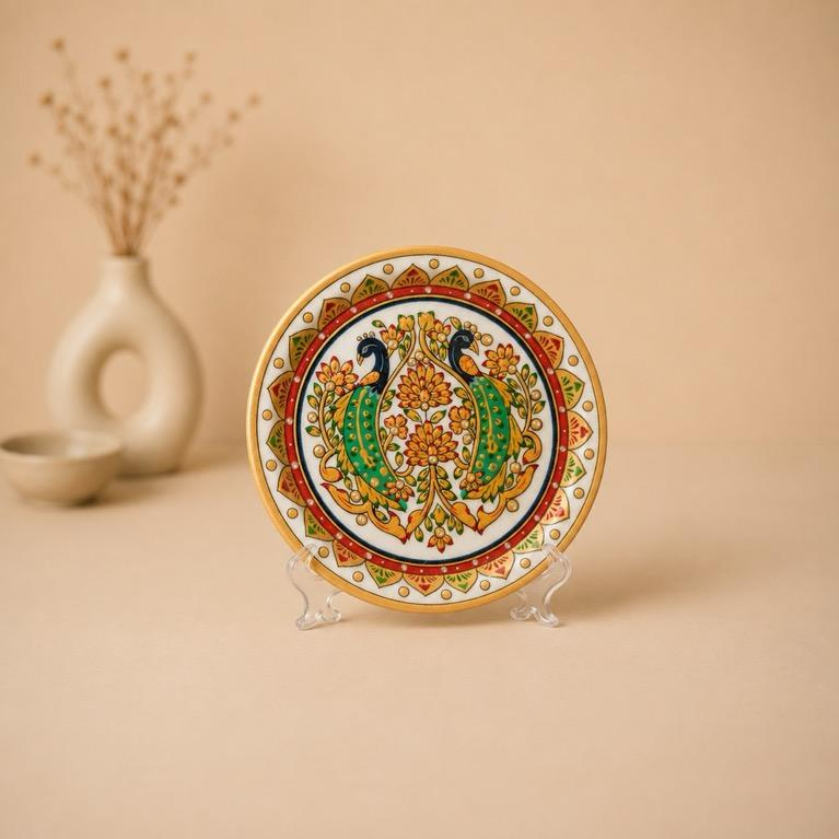 Sang-e-meena, Meenakari marble peacock art plate