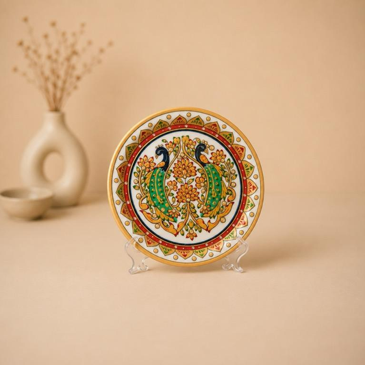 Sang-e-meena, Meenakari marble peacock art plate