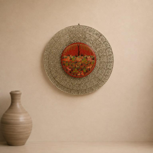 Naqqashi Milaap Metal & Papier Mache Art Plate, handcrafted Metal Craft and Papier Mache