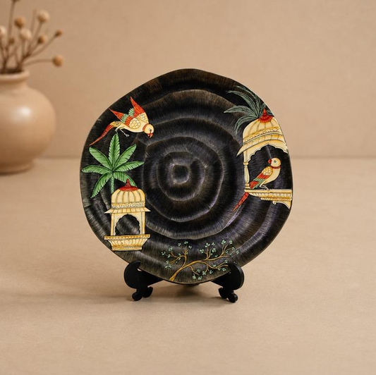 Bagh-e-mor Carved Metal Bird & Palace Plate, handcrafted metal craft