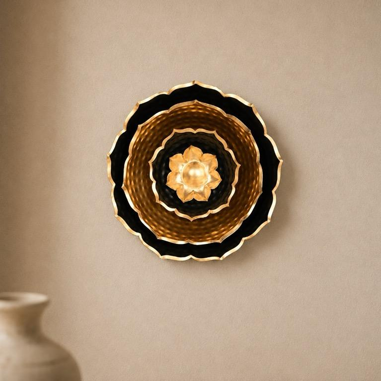 Inayat Pushp Layered Lotus Metal Wall Plate, handcrafted metal craft