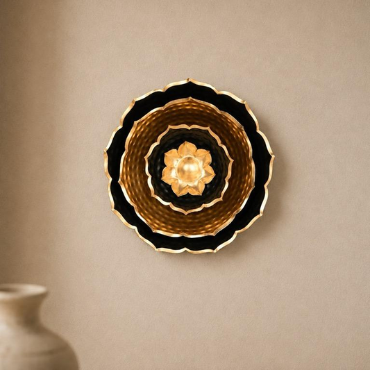 Inayat Pushp Layered Lotus Metal Wall Plate, handcrafted metal craft