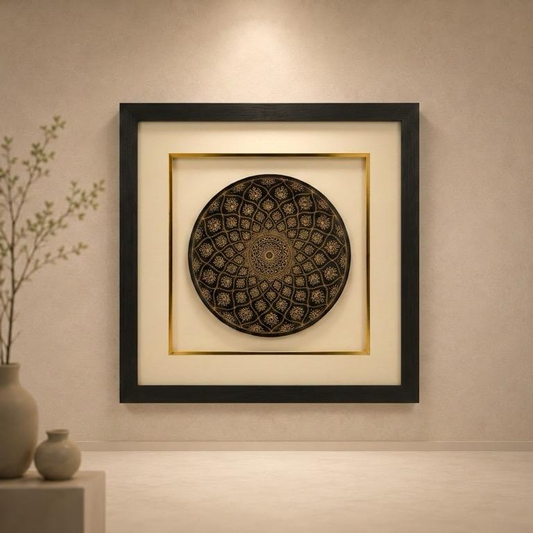 Bidri Silver Inlaid Disc Framed Wall Art, handcrafted Bidar Art